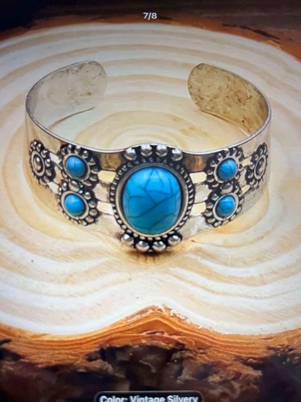 Vintage  Silver Turquoise Stone Cuff Bracelet - Women's Jewelry